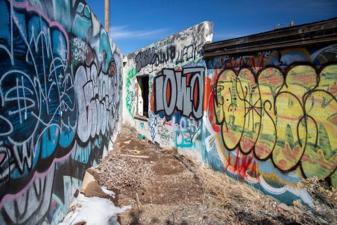 Twin Arrows, Arizona - The ruins of the Twin Arrows Trading Post, which closed in 1995. The