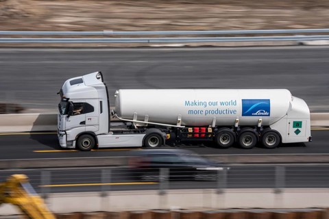 Tankers, gas tankers, trucks, Lime tree trucks on the A3 motorway near Duisburg, North