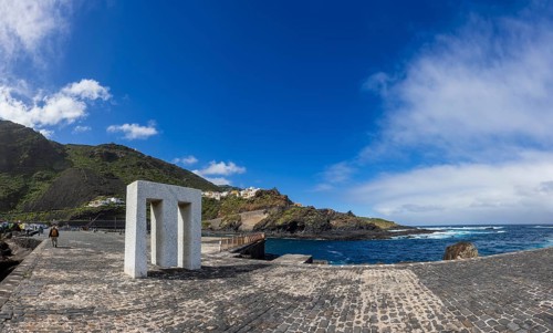 Tensei Tenmoku sculpture in the port of Garachico, Tenerife, Canary Islands, Atlantic Ocean, Spain