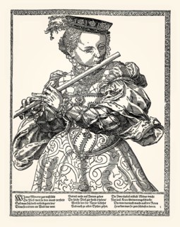 Tobias Stimmer, Flute player from the series the female musicians, 16th century, digitally restored