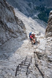 Climber on the Alpspitz via ferrata, via ferrata in the Wetterstein mountains, Bavaria, Germany