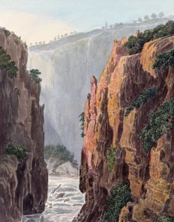 Gorge and rapids of the river Turia, Chulilla, Valencia, Spain, digital reproduction of a painting