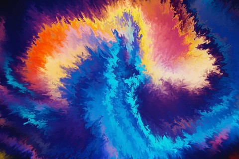 A captivating abstract image featuring swirling vibrant colors in blue, orange, and purple,