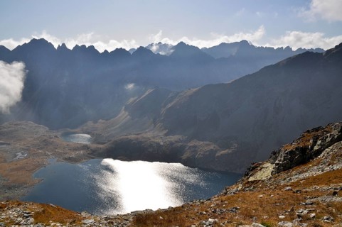 Aerial view at the Tatras mountains with the pond in Poland