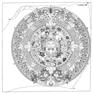 Facsimile of the ancient Aztec calendar stone found in Mexico City, 1790