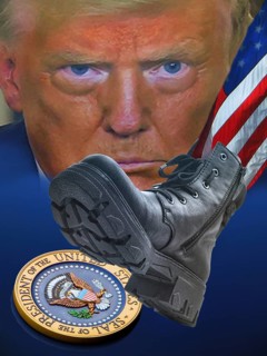 Symbolic image, Trump kicks the great US presidential seal, US democracy in danger, EU and Germany