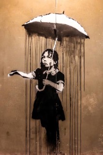 Banksy - Nola, Umbrella Girl, indictment of systemic failure in times of crisis, 2008, New Orleans,