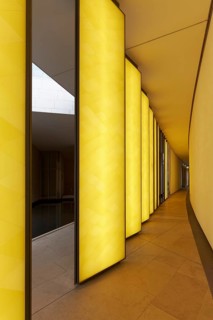 Fondation Louis Vuitton private museum, installation Inside he Horizon by Olafur Eliasson, yellow