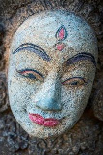 Female temple figure, head, face, woman, calm, Hinduism, relaxation, wellness, female, painted,