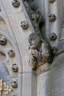 Detail, sculptures on the tower of the University Church of St Mary the Virgin, Oxford, England,