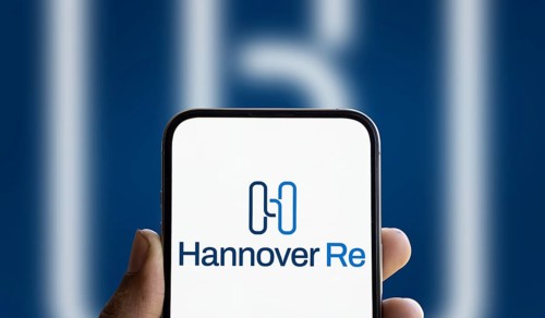 Hannover re logo is displayed on smartphone.Hannover Re is a reinsurance company