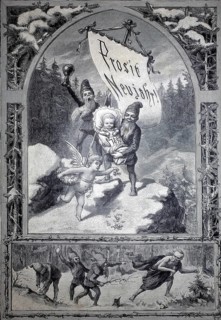 New Year's congratulations from 1897. The scene shows mythological figures such as dwarves and a
