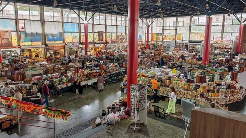 Large indoor market with numerous stalls and a variety of products, Armenia