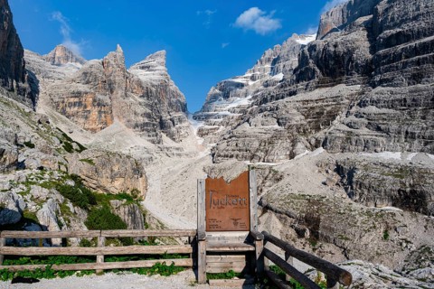 Alpine Club Hut Sign, Refugio Francis Fox Tuckett, Summit of the Brenta Mountains, Brenta-Adamello
