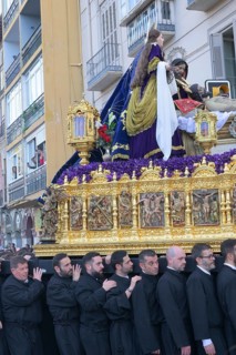 Good Friday procession, processional altar, bearers, these are costaleros, Malaga, Spain