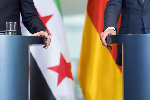 Ahmed al-Sharaa (President of the Syrian Arab Republic) and Friedrich Merz (Chancellor of the