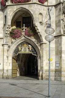Main portal of the New Town Hall on Marienplatz in Munich, Bavaria, Germany