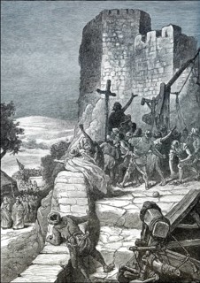 Illustration of the procession of the Crusades around the walls of Jerusalem in 1099