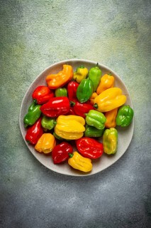 Habanero pepper, color mix, raw, vegetable, top view, no people