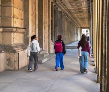 Tourists and street art at museums on Museum Island, Berlin, Germany