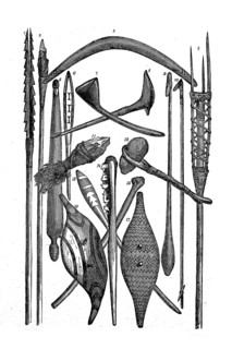Various weapons of the aborigines of Australia, illustration from 1880, historical, digital