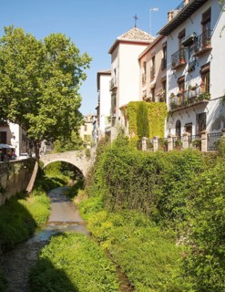 Historic stone bridge crossing the River Rio Darro, Granada, Spain