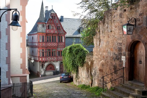 The Wolfsburg building, fraternity housing of CC Schaumburgia, half-timbered house, Marburg, Hesse,