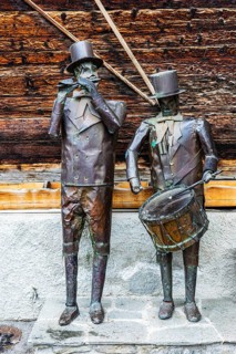 Musicians as copper statues, Saint Luc, Val d'Anniviers, Valais Alps, Canton Valais, Switzerland