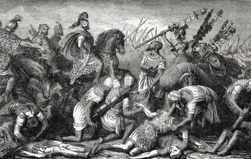 Hannibal's soldiers collecting gold rings from the Roman corpses after the Battle of Cannae, Second
