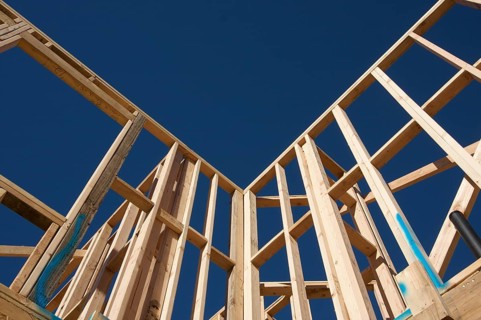 New residential construction home framing site