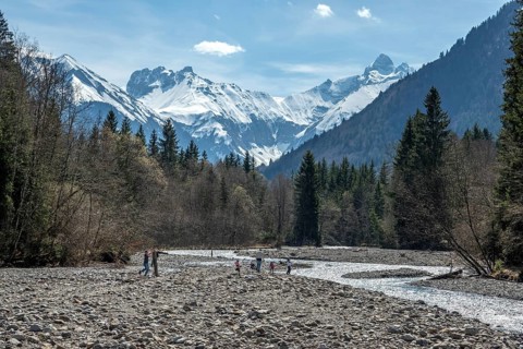 Trettach, behind Kratzer and Trettachspitze, near Spielmannsau, Trettachtal, Oberstdorf,