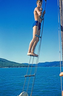 Melbourne Grammar School expedition to Queensland, Australia, 1956 Boy on sailing boat thought to