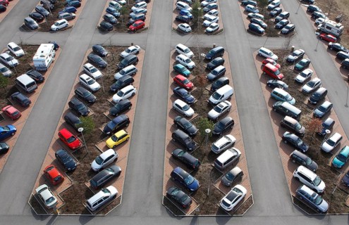 Krausnick, 02.03.13 - Cars are lined up in a parking lot like toy cars. The picture was taken with