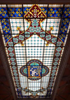 Livraria Lello, interior of the Lello bookstore on the upper floor with the magnificent ceiling