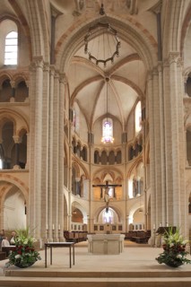 Interior view with chancel of the High Romanesque early Gothic cathedral, Old Town, Limburg, Hesse,
