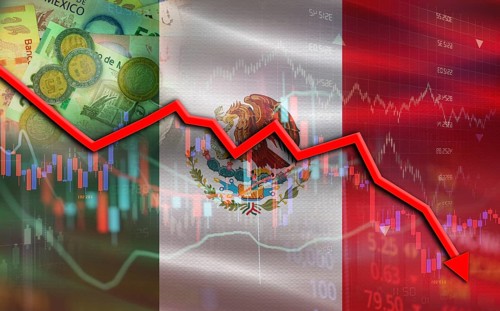 Mexico financial fall on economy market. Mexican financial crisis on economic graph