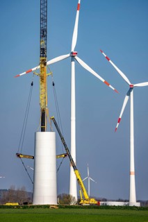 Construction site of the new Bedburg 3 wind farm, on recultivated open-cast mining site, 9 wind