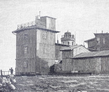 The meteorological observatory on the Brocken in the Harz Mountains, 1890, Germany, illustration,