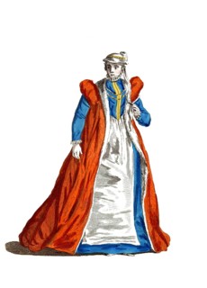 Historical clothing, fashion in the course of time, clothing of a lady from Swabia in 1577,