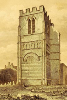 Tower of St. Peter's Church, Northampton, Norman church, battlements, architecture, deserted,