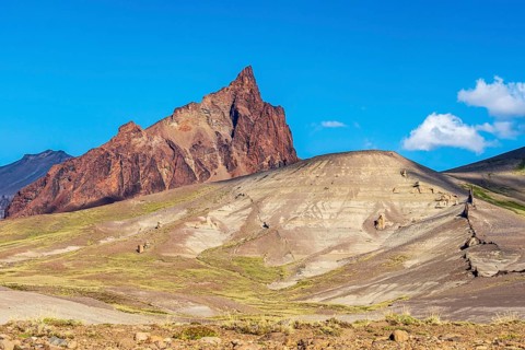 Mountain Cerro Zeballos, volcanic rock formation, at road Ruta 41, arid landscape, Los Antiguos -