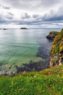 Coastline between Ballycastle and Ballintoy with a view of the sea, cliffs, Causeway Coastal Route,