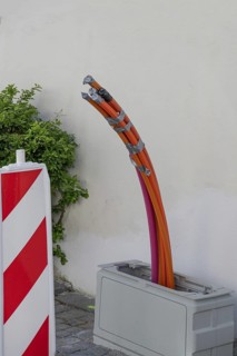 Fibre optic cable prepared for the house connections, Gößweinstein, Upper Franconia, Bavaria,