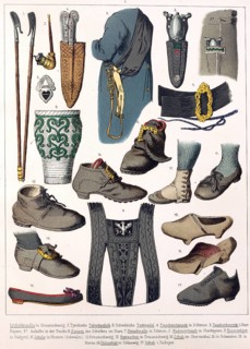 Traditional costumes in Germany around 1820, details such as shepherd's crook, tobacco pipe, cloth