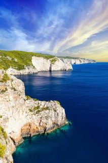 View of the rocky coast from the island of Zakynthos, Zakynthos, Greece