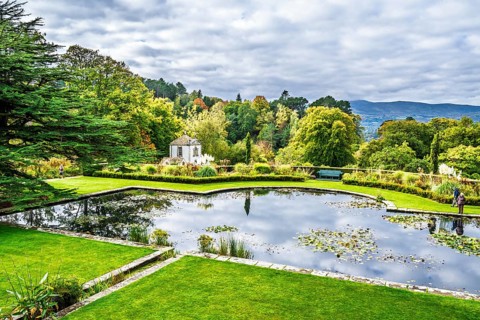 Autumn Colours over Bodnant House and Garden, Conwy River, Colwyn Bay, Conwy, Wales, UK