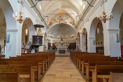 Interior of the Church of St. Mary Maggiore Sainte-Marie-Majeure in Bonifacio, Corsica, France