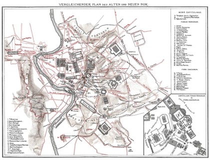 Plan of ancient Rome and Rome in the 19th century