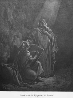 Jeremiah, chapter 36, verse 4, Baruch writes Jeremiah's prophecies on a scroll, cave, ray of light,