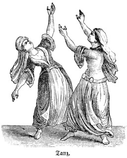 Two dancing woman, in ancient times only same-sex couples danced, performances at festivities and